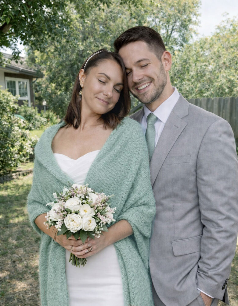 Salviju zaļa adīta plecu šalle līgavai, ļoti mīksta, silta un zīdaina, kods VG17